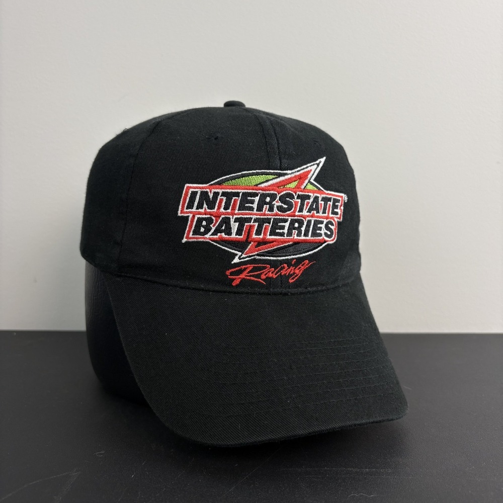 Vintage Interstate Batteries Racing Hat Black Embroidered Nascar Strapback Cap